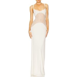 Helsa Sheer Knit Curve Maxi Dress in Vanilla